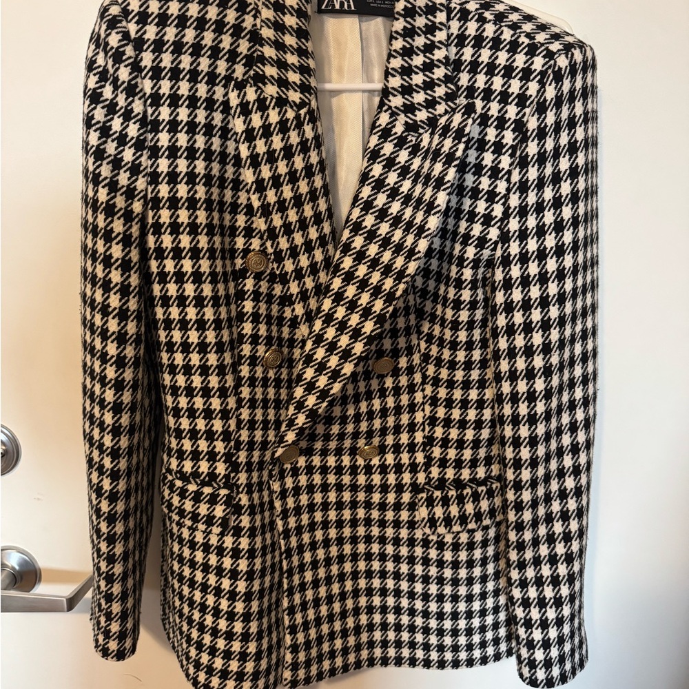 Zara Black and White Houndstooth Blazer